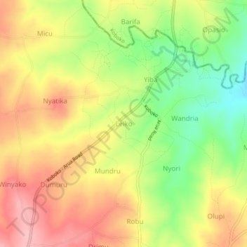 Carte topographique Leiko, altitude, relief