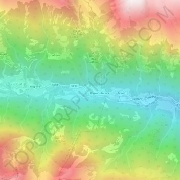 Carte topographique Bonzo Superiore, altitude, relief