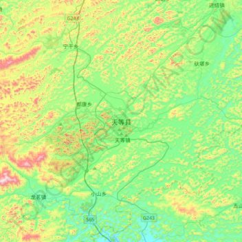 Carte topographique 天等县, altitude, relief