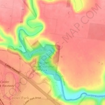 Carte topographique Organ Pipes, altitude, relief