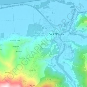 Carte topographique Djellal, altitude, relief