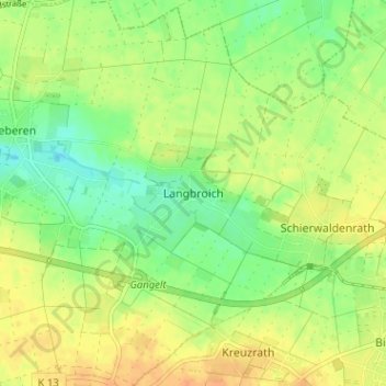 Carte topographique Langbroich, altitude, relief
