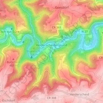 Carte topographique Heiderscheidergrund, altitude, relief