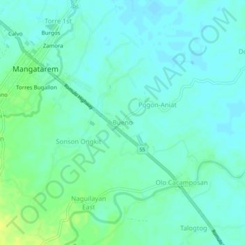 Carte topographique Bueno, altitude, relief