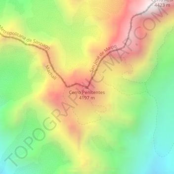 Carte topographique Cerro Penitentes, altitude, relief
