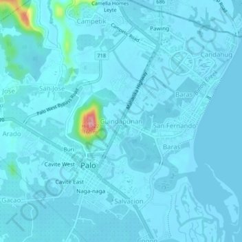 Carte topographique Guindapunan, altitude, relief