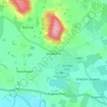Carte topographique Credenhill, altitude, relief
