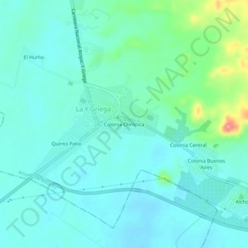 Carte topographique Colonia Olímpica, altitude, relief