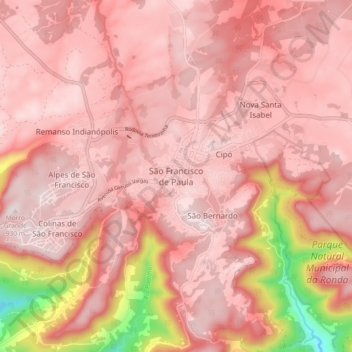 Carte topographique São Francisco de Paula, altitude, relief