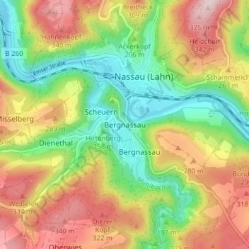 Carte topographique Bergnassau, altitude, relief