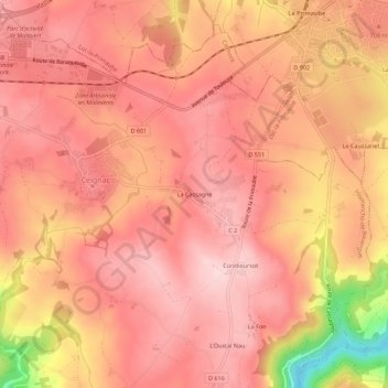 Carte topographique La Cassagne, altitude, relief