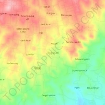 Carte topographique Tlogosari, altitude, relief