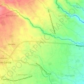 Carte topographique Bawi, altitude, relief