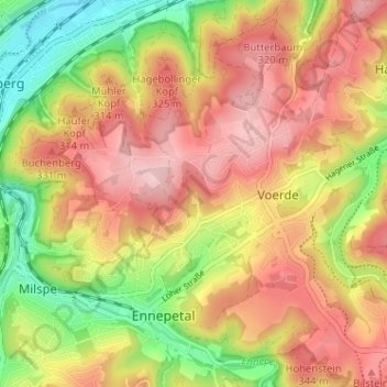 Carte topographique Boesebecker Siepen, altitude, relief
