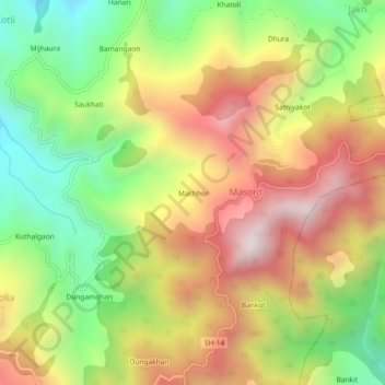 Carte topographique Machhor, altitude, relief