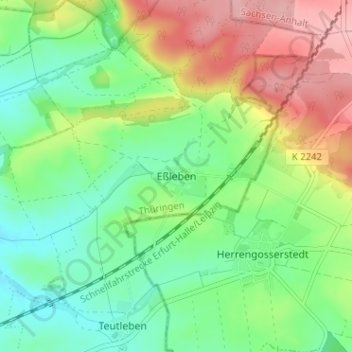 Carte topographique Eßleben, altitude, relief