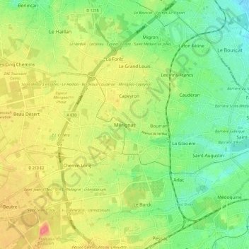 Carte topographique Mérignac, altitude, relief