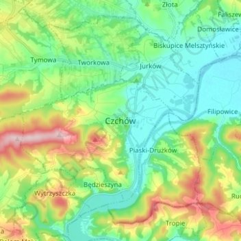 Carte topographique Czchów, altitude, relief