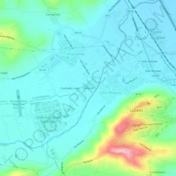 Carte topographique Musone, altitude, relief