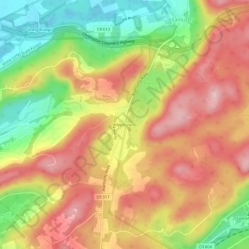 Carte topographique Weirtown, altitude, relief