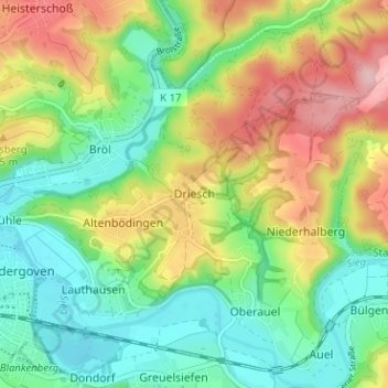 Carte topographique Driesch, altitude, relief