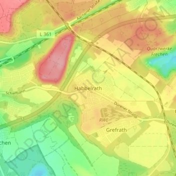 Carte topographique Habbelrath, altitude, relief