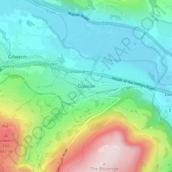 Carte topographique Govilon, altitude, relief