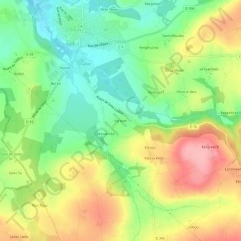 Carte topographique Kerever, altitude, relief