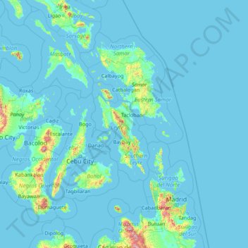 Carte topographique Leyte, altitude, relief
