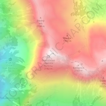 Carte topographique Krn, altitude, relief