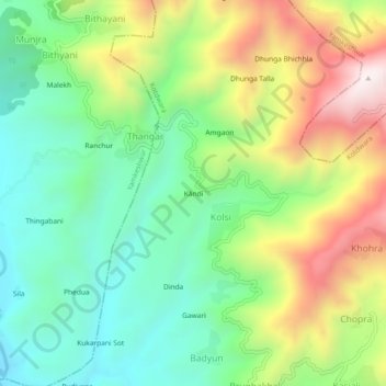 Carte topographique Kāndi, altitude, relief