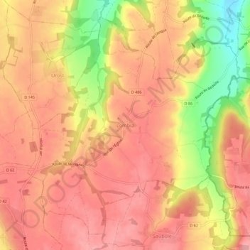 Carte topographique Lombia, altitude, relief