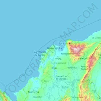 Carte topographique Atlántico, altitude, relief