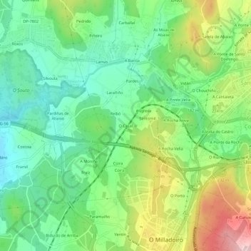 Carte topographique O Casal, altitude, relief
