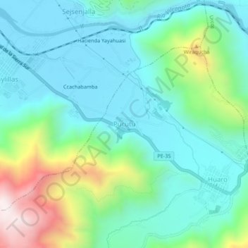 Carte topographique Pucutu, altitude, relief