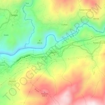 Carte topographique Cidadelhe, altitude, relief