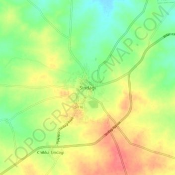 Carte topographique Sindagi, altitude, relief