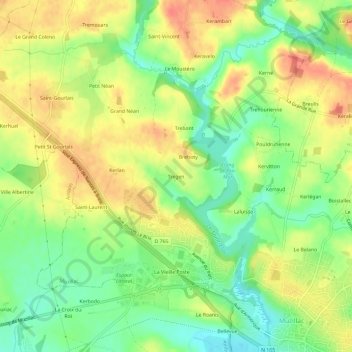 Carte topographique Tregen, altitude, relief