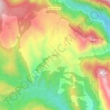 Carte topographique Buerba, altitude, relief