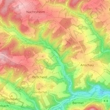 Carte topographique Mimbach, altitude, relief