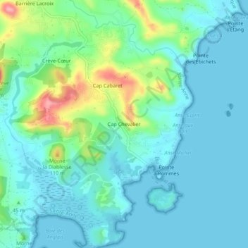 Carte topographique Cap Chevalier, altitude, relief