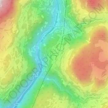Carte topographique San Osvaldo, altitude, relief