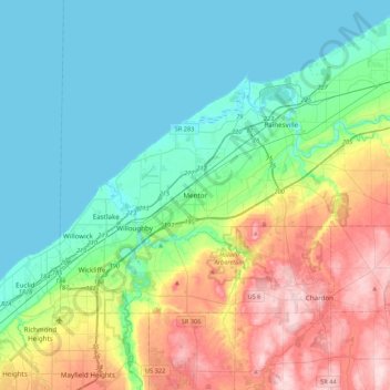 Carte topographique Mentor, altitude, relief
