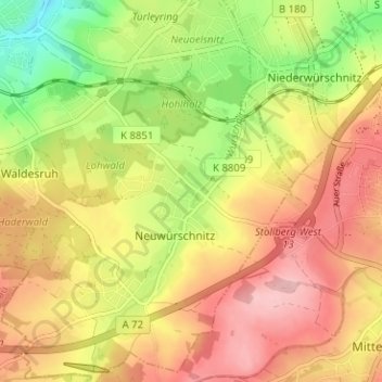 Carte topographique Oberwürschnitz, altitude, relief