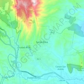 Carte topographique Santa Rosa, altitude, relief