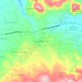 Carte topographique Sindangwangi, altitude, relief