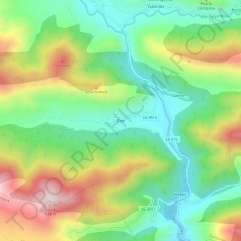 Carte topographique Gete, altitude, relief