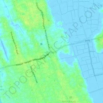 Carte topographique Kanjany, altitude, relief