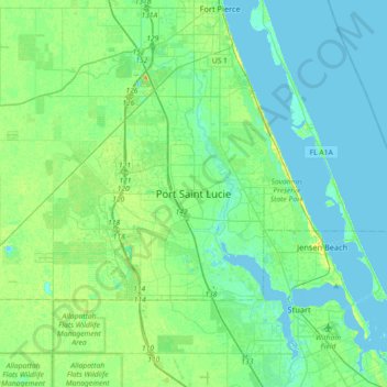 Carte topographique Port St. Lucie, altitude, relief