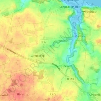 Carte topographique Unewattfeld, altitude, relief
